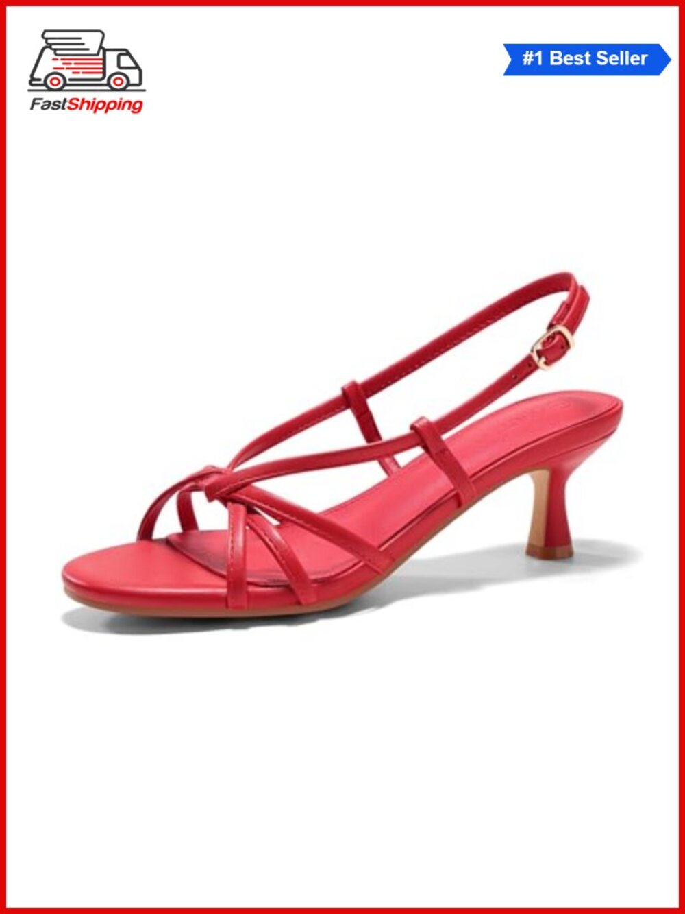 Coutgo Womens Strappy Sandals Slingback Kitten Low Heels Open Toe Buckle Strap